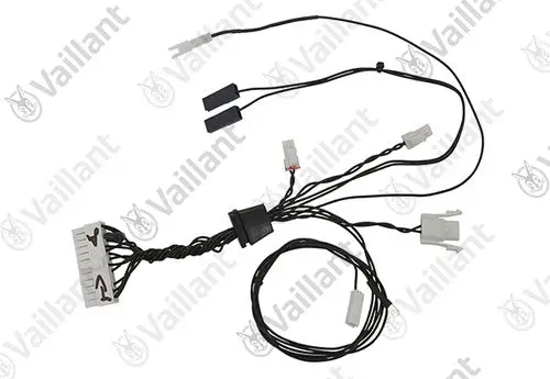 Vaillant Kabelbaum mit mehreren Anschlusskabeln, inklusive einem weißen Stecker mit mehreren Pins und mehreren einzelnen Leitungen für Kleinspannung.